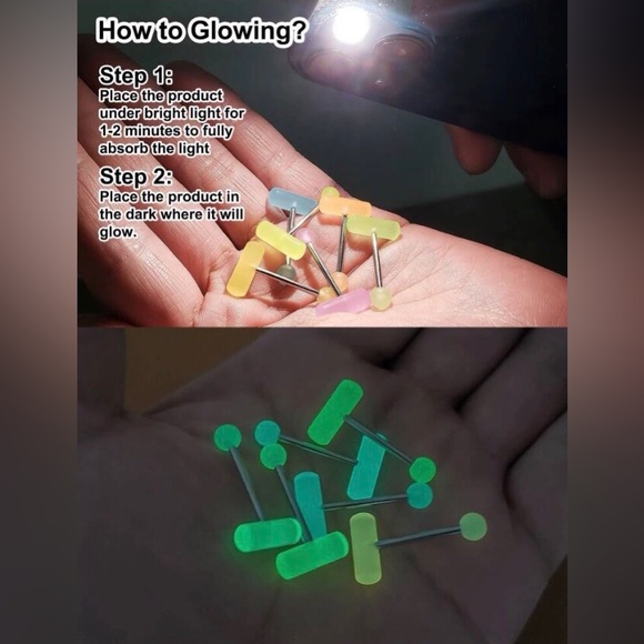 👅3 Pcs Set- Glow In Dark -Set B- 14g Tongue Ring NWT - Picture 5 of 8